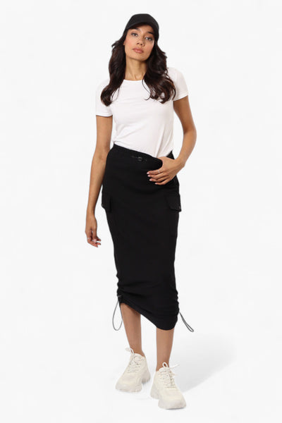 Urbanology Solid Cargo Pocket Midi Skirt - Black - Womens Skirts - Fairweather