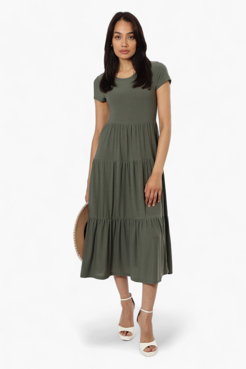 Majora Solid Cap Sleeve Tiered Maxi Dress - Olive - Womens Maxi Dresses - Fairweather