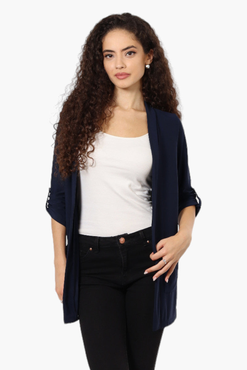 International INC Company Roll Up Sleeve Open Wrap Cardigan - Navy - Womens Cardigans - Fairweather