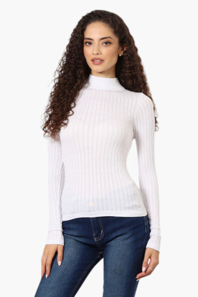 Magazine Ribbed Mock Neck Long Sleeve Top - White - Womens Long Sleeve Tops - Fairweather