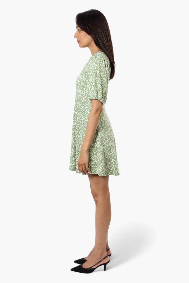 International INC Company Floral Square Neck Day Dress - Green - Womens Day Dresses - Fairweather