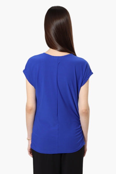 Beechers Brook Cap Sleeve Necklace Blouse - Blue - Womens Shirts & Blouses - Fairweather