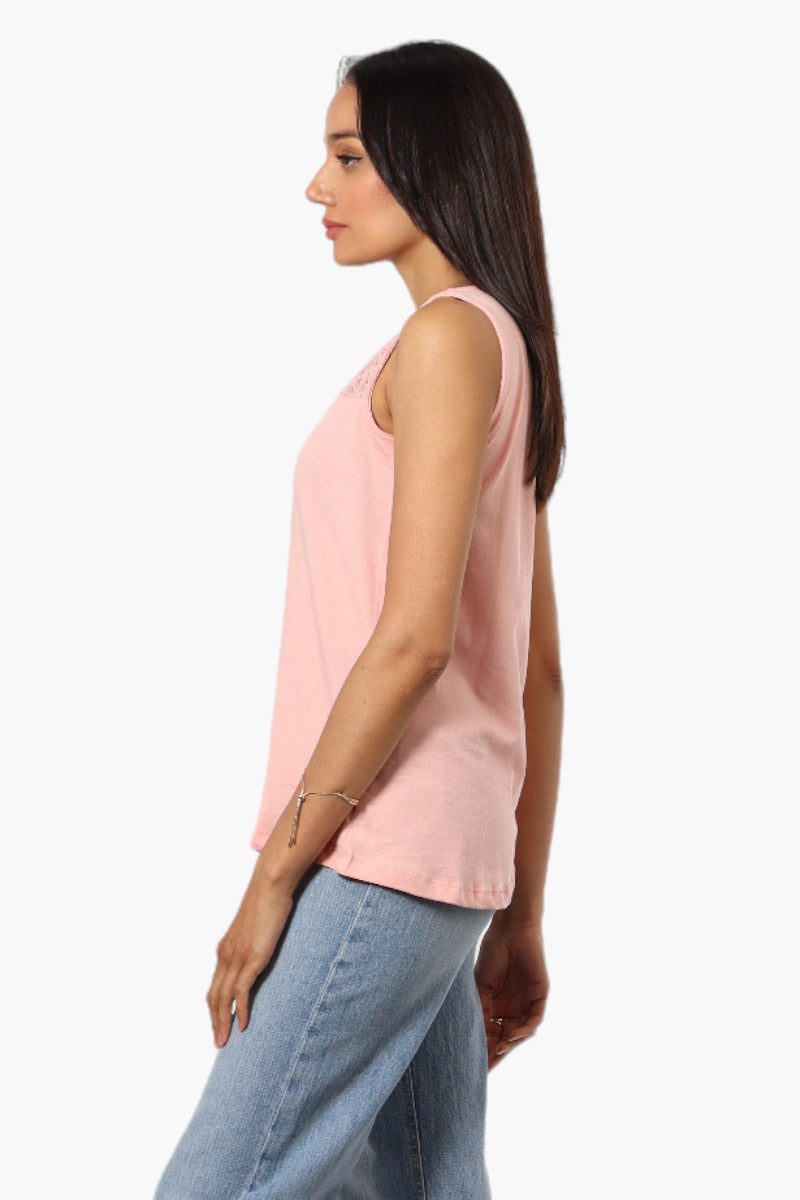 Majora Solid Lace Shoulder Tank Top - Pink - Womens Tees & Tank Tops - Fairweather