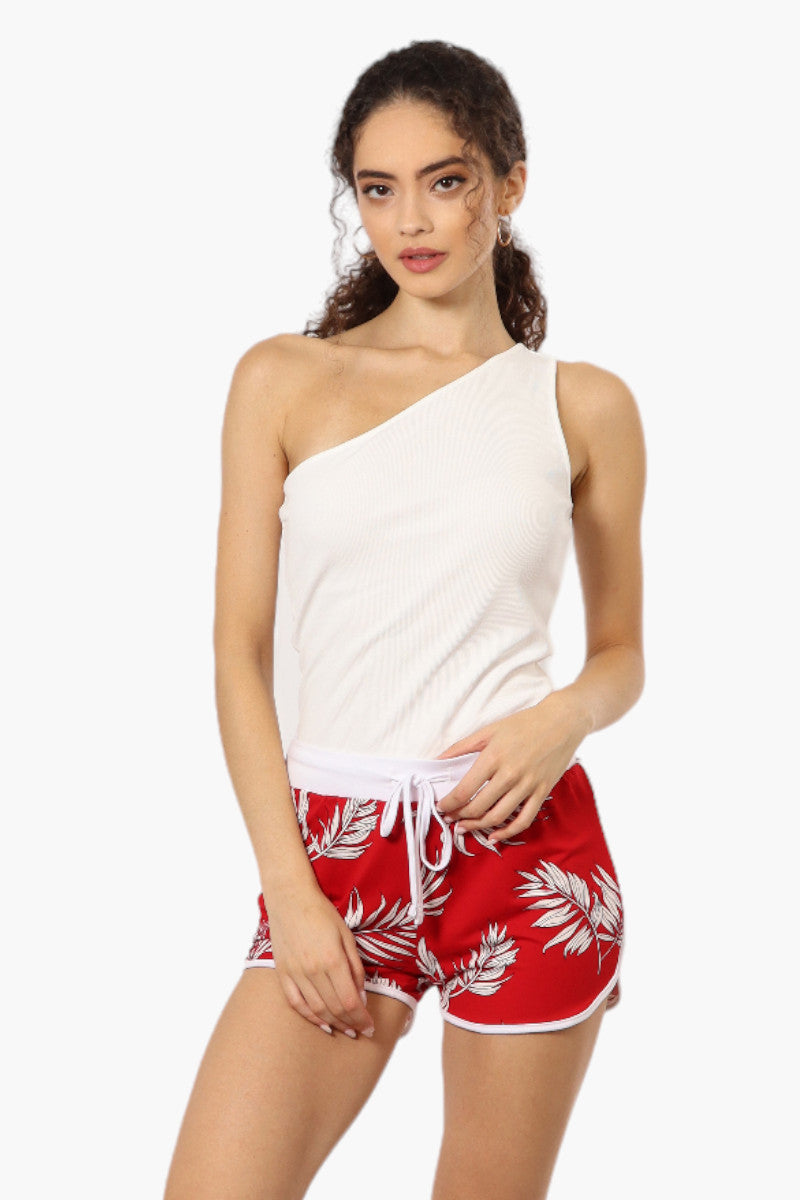 Mikk Leaf Pattern Tie Waist Dolphin Shorts - Red - Womens Shorts & Capris - Fairweather