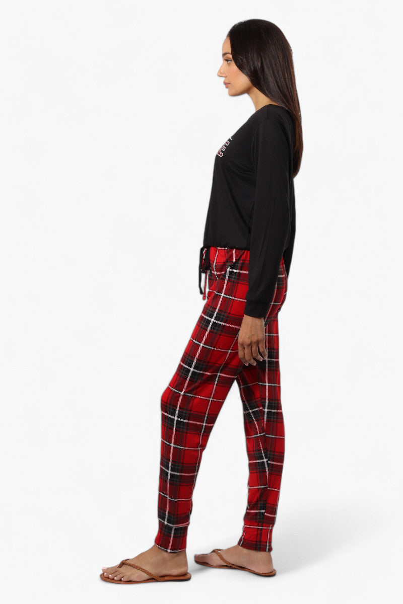 Canada Weather Gear Plaid Tie Waist Jogger Pajama Pants - Red - Womens Pajamas - Fairweather