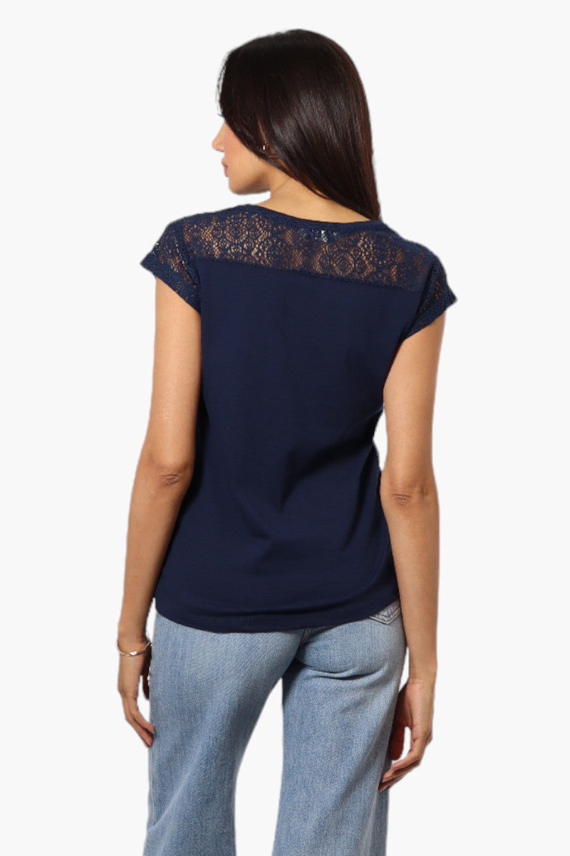 Majora Half Zip Lace Shoulder Tee - Navy - Womens Tees & Tank Tops - Fairweather