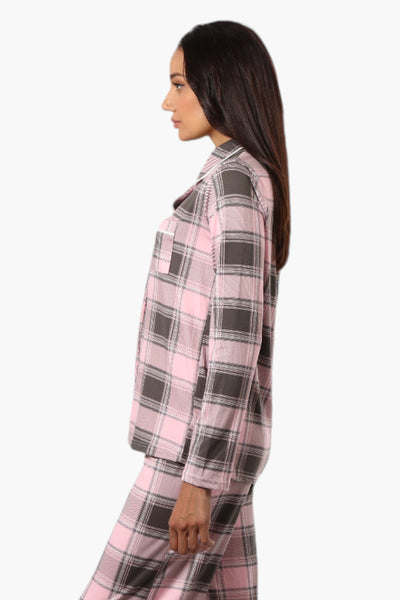 Canada Weather Gear Plaid Button Down Pajama Top - Pink - Womens Pajamas - Fairweather