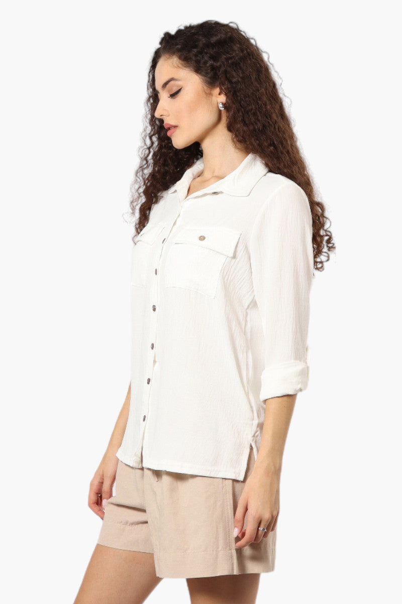 Urbanology Roll Up Sleeve Button Down Shirt - White - Womens Shirts & Blouses - Fairweather