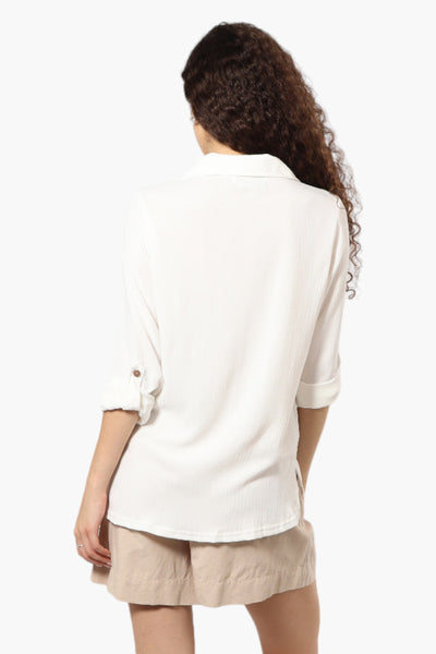 Urbanology Roll Up Sleeve Button Down Shirt - White - Womens Shirts & Blouses - Fairweather