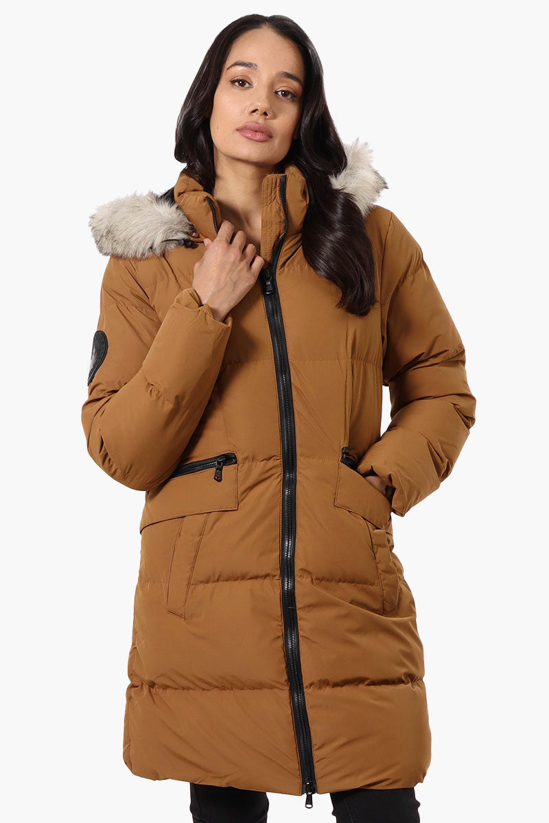 Canada Weather Gear 3/4 Length Puffer Parka Jacket - Camel - Womens Parka Jackets - Fairweather