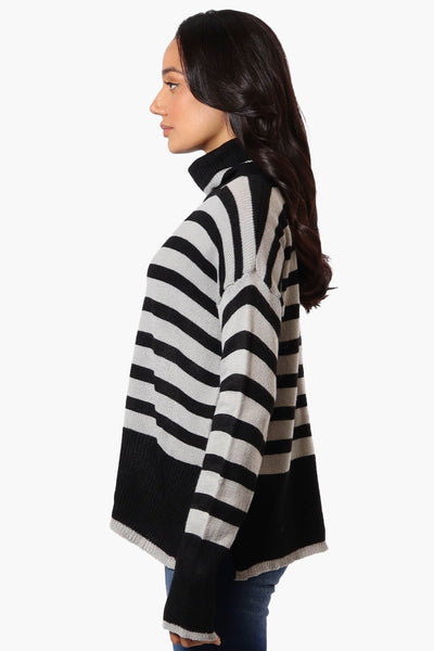 Beechers Brook Striped Turtleneck Pullover Sweater - Black - Womens Pullover Sweaters - Fairweather