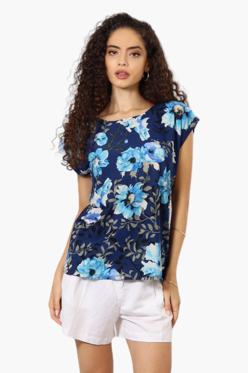 Impress Floral Cap Sleeve Tee - Navy - Womens Tees & Tank Tops - Fairweather