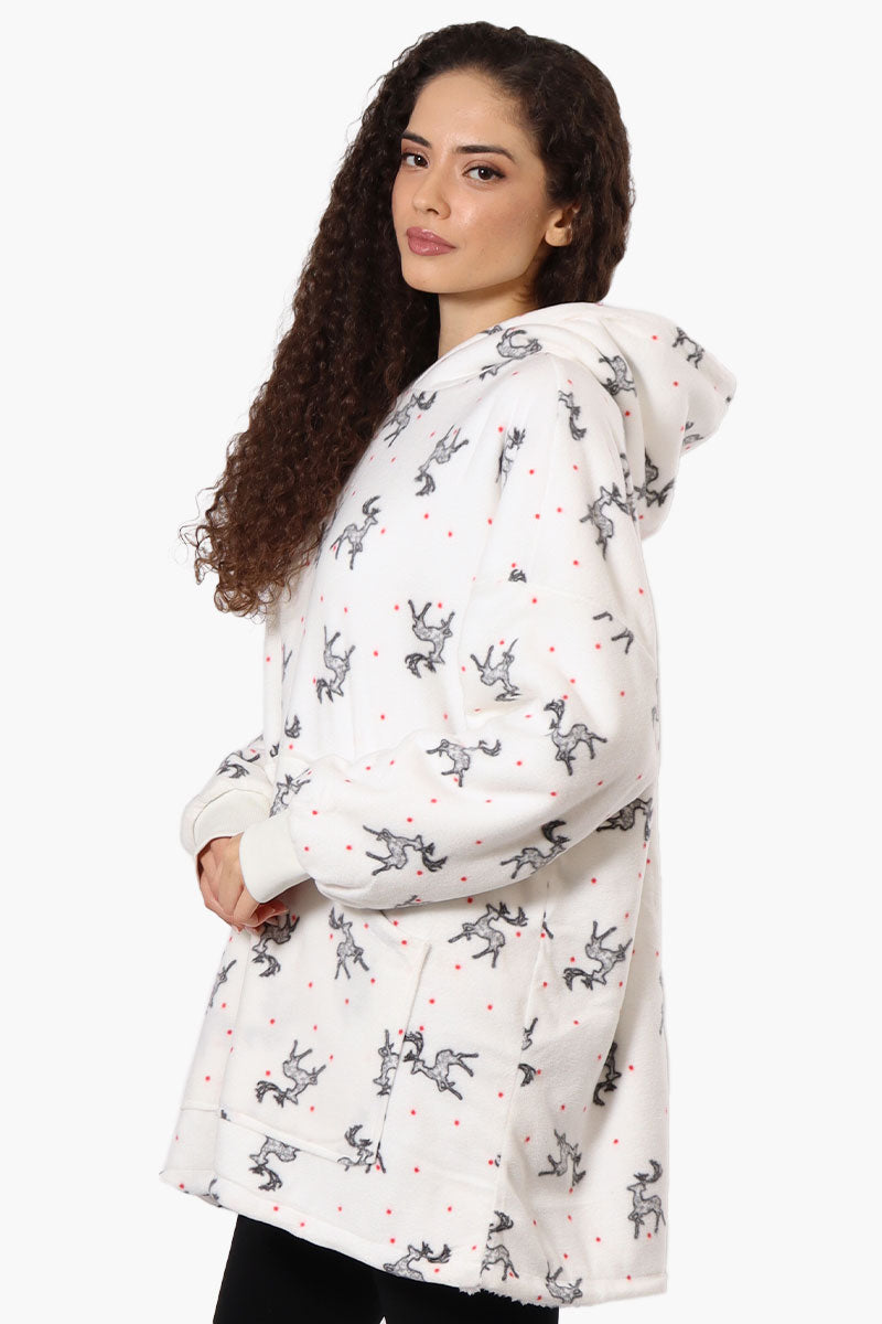 Cuddly Canuckies Reindeer Pattern Oversized Pajama Hoodie - White - Womens Pajamas - Fairweather