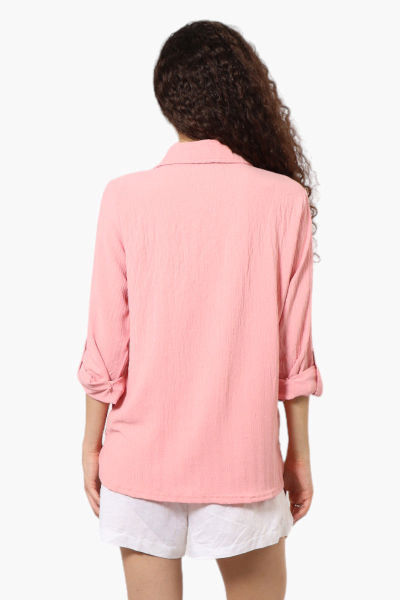 Urbanology Roll Up Sleeve Button Down Shirt - Pink - Womens Shirts & Blouses - Fairweather