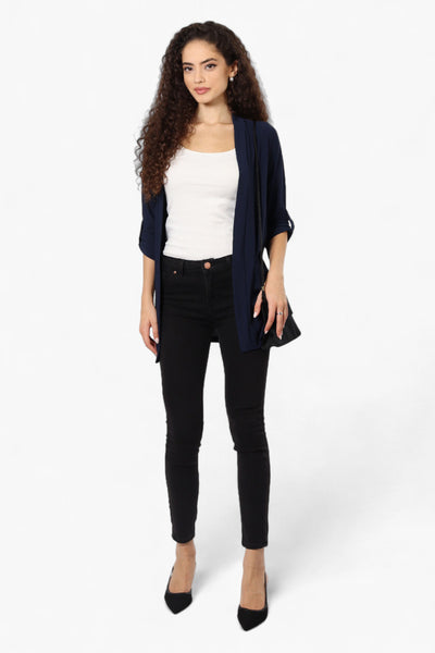 International INC Company Roll Up Sleeve Open Wrap Cardigan - Navy - Womens Cardigans - Fairweather