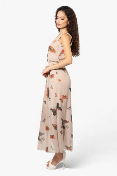 Limite Butterfly Pattern Sleeveless Tank Maxi Dress - Taupe - Womens Maxi Dresses - Fairweather