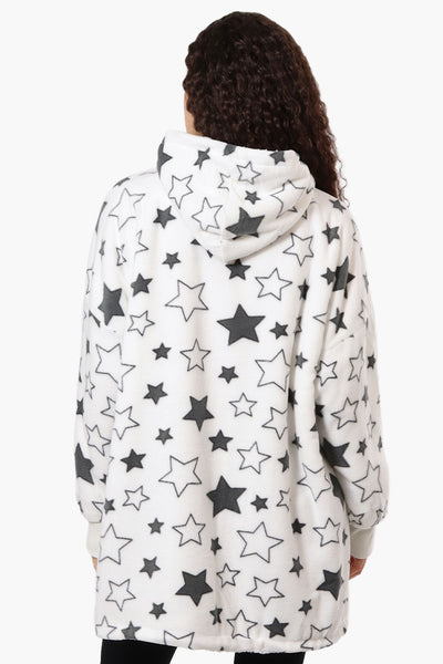 Cuddly Canuckies Star Pattern Oversized Pajama Hoodie - White - Womens Pajamas - Fairweather