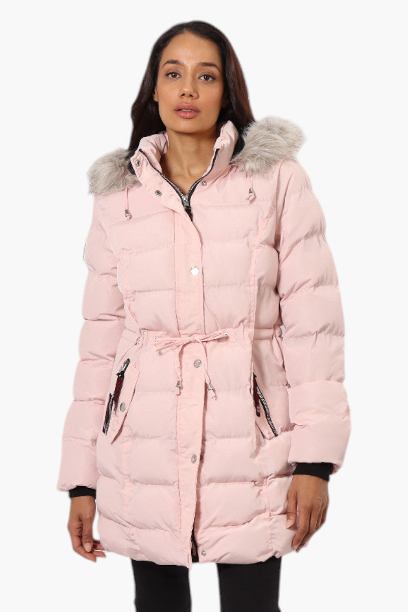 Canada Weather Gear Tie Waist Vegan Fur Hood Parka Jacket - Pink - Womens Parka Jackets - Fairweather