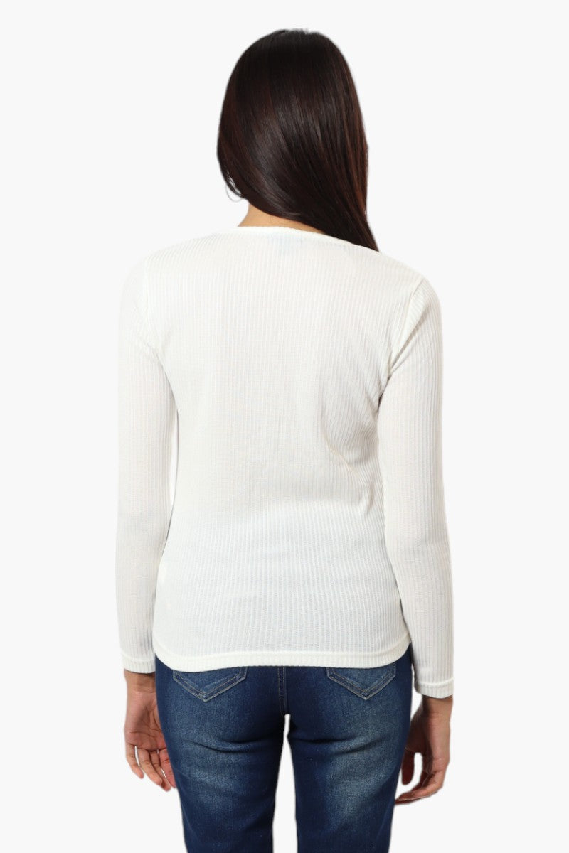 Magazine Ribbed Front Twist Long Sleeve Top - White - Womens Long Sleeve Tops - Fairweather