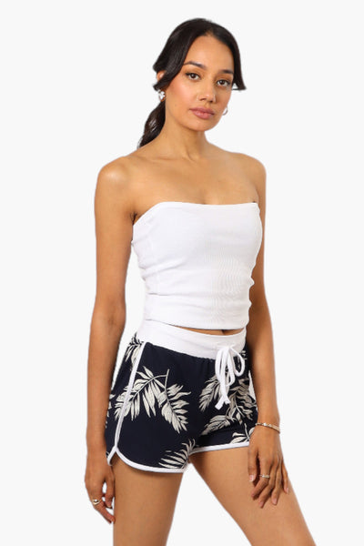 Mikk Leaf Pattern Tie Waist Dolphin Shorts - Navy - Womens Shorts & Capris - Fairweather