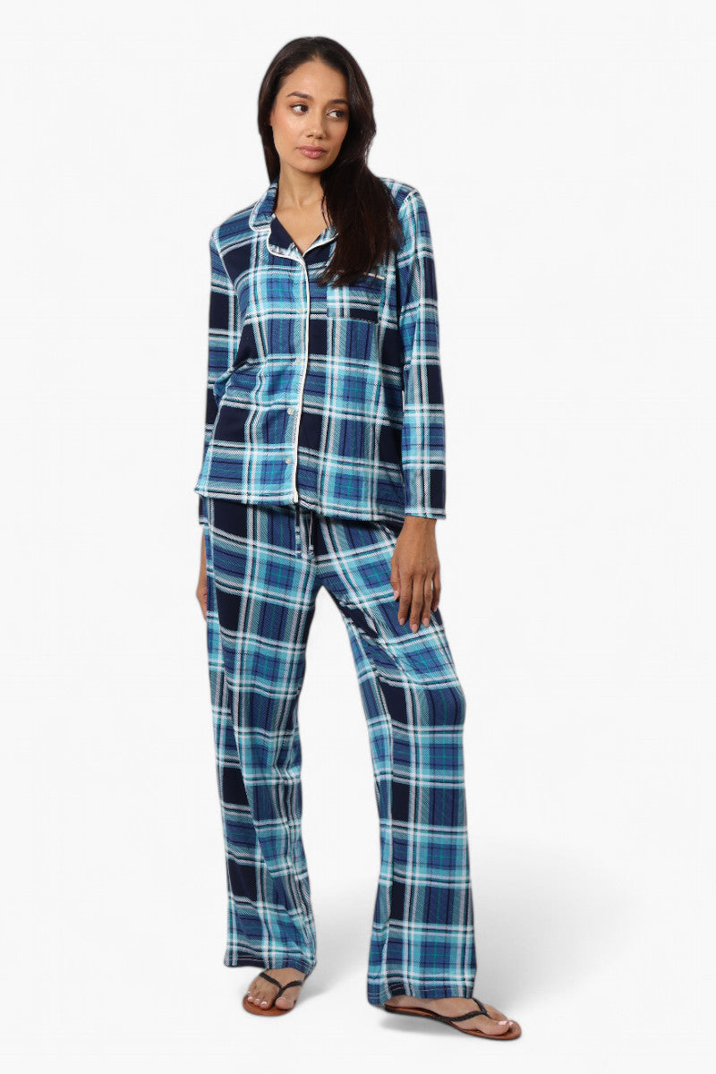 Canada Weather Gear Plaid Wide Leg Pajama Pants - Blue - Womens Pajamas - Fairweather