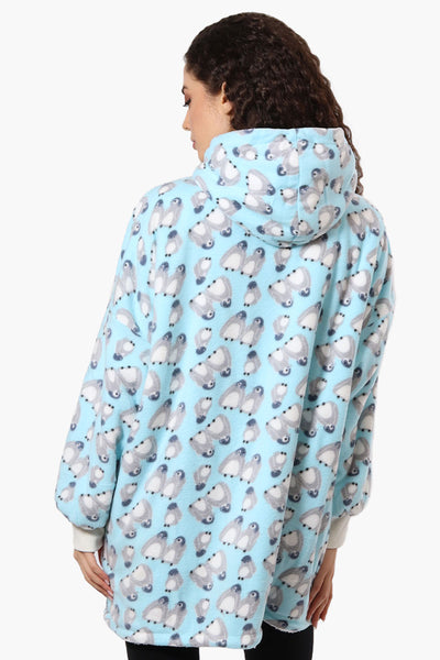 Cuddly Canuckies Penguin Pattern Oversized Pajama Hoodie - Blue - Womens Pajamas - Fairweather