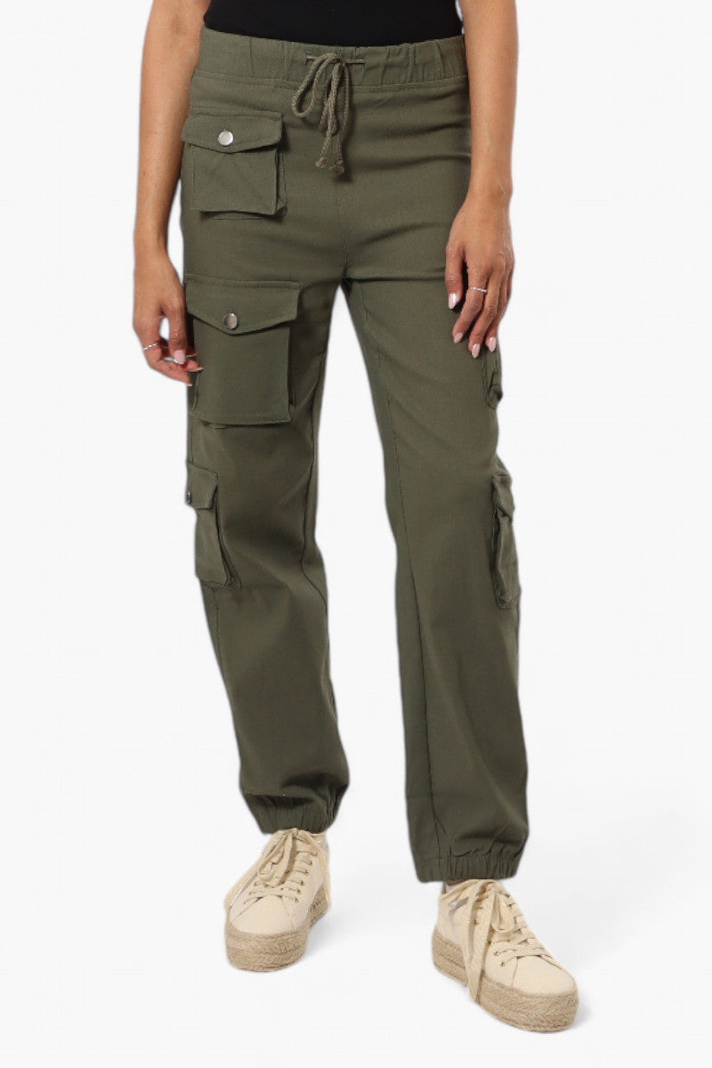 Urbanology Solid Tie Waist 5 Pocket Cargo Pants - Olive - Womens Pants - Fairweather