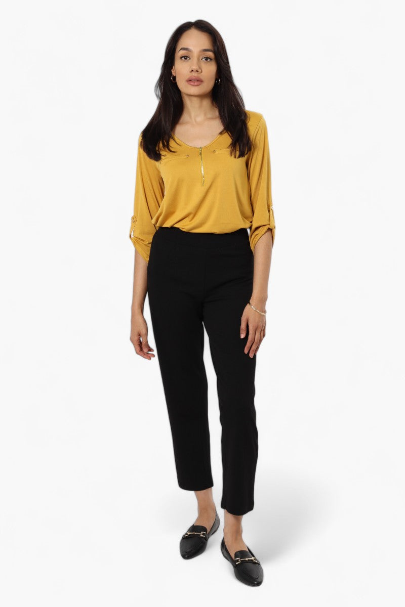 International INC Company Roll Up Sleeve Front Pocket Shirt - Mustard - Womens Shirts & Blouses - Fairweather