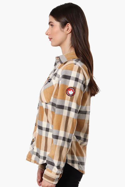 Canada Weather Gear Fleece Plaid Button Up Shirt - Beige - Womens Shirts & Blouses - Fairweather