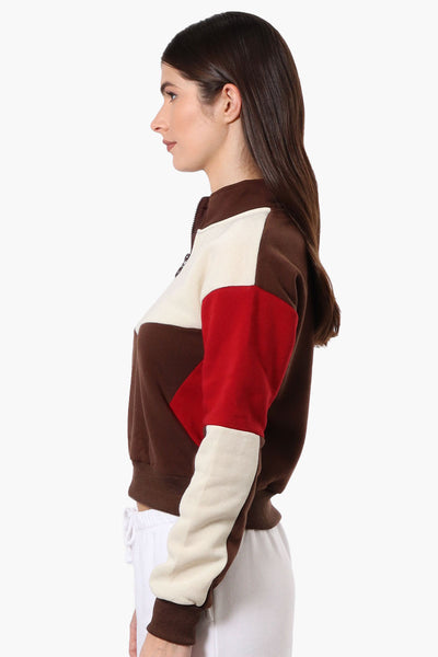 New Look Colour Block 1/4 Zip Sweatshirt - Brown - Womens Hoodies & Sweatshirts - Fairweather