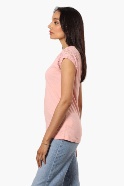 Majora Half Zip Lace Shoulder Tee - Pink - Womens Tees & Tank Tops - Fairweather