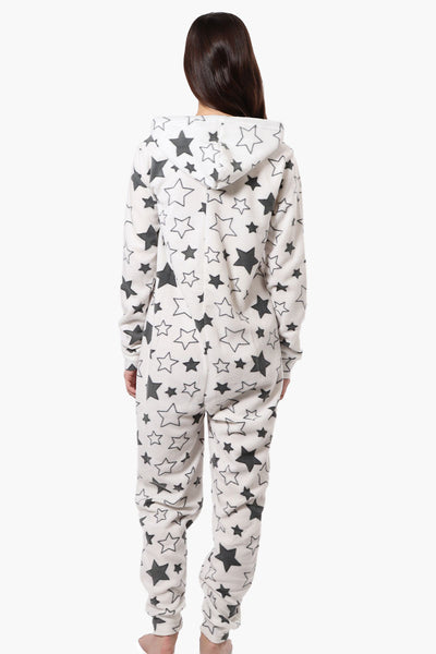 Cuddly Canuckies Hooded Star Pattern Onesie - White - Womens Onesies - Fairweather