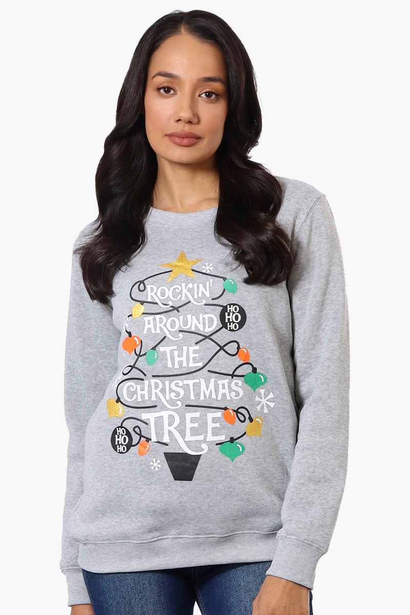 Ugly Christmas Sweater Rocking Around Print Christmas Sweater - Grey - Womens Christmas Sweaters - Fairweather