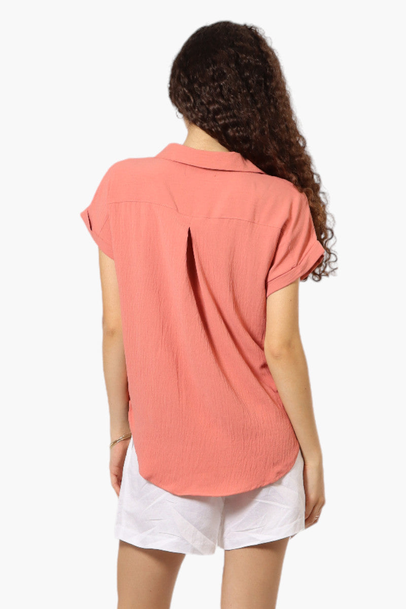 Urbanology Button Up Cap Sleeve Blouse - Pink - Womens Shirts & Blouses - Fairweather