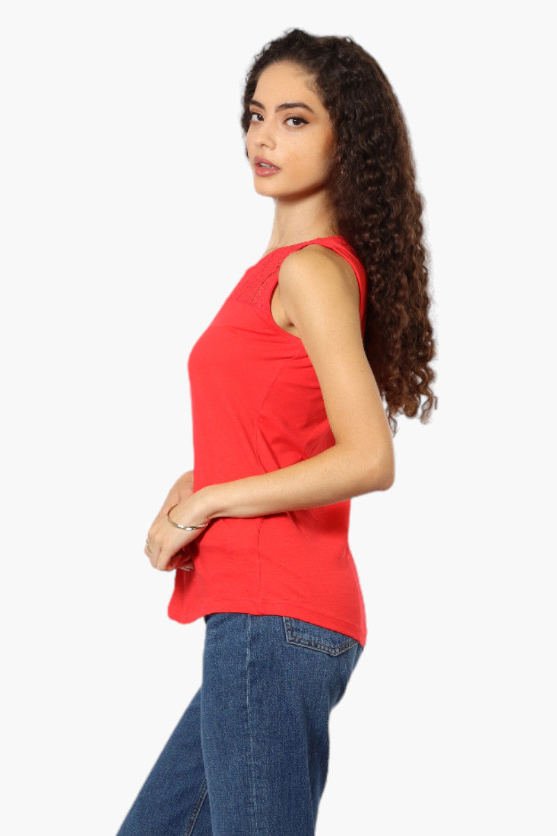 Majora Solid Lace Shoulder Tank Top - Red - Womens Tees & Tank Tops - Fairweather