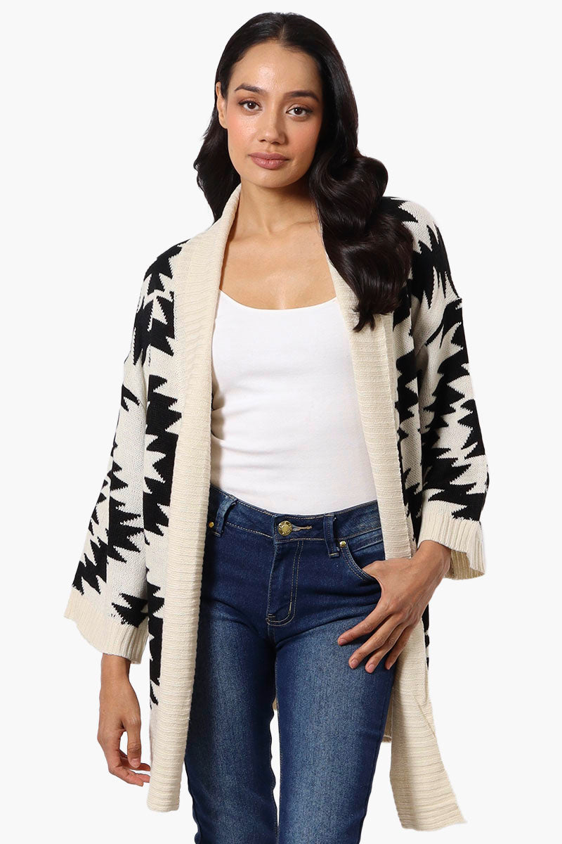 International INC Company Aztec Print Wrap Cardigan - Cream - Womens Cardigans - Fairweather