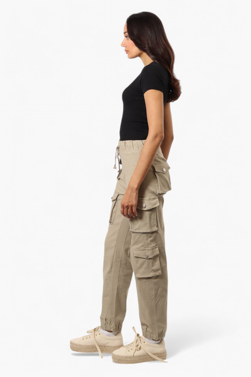 Urbanology Solid Tie Waist 5 Pocket Cargo Pants - Beige - Womens Pants - Fairweather