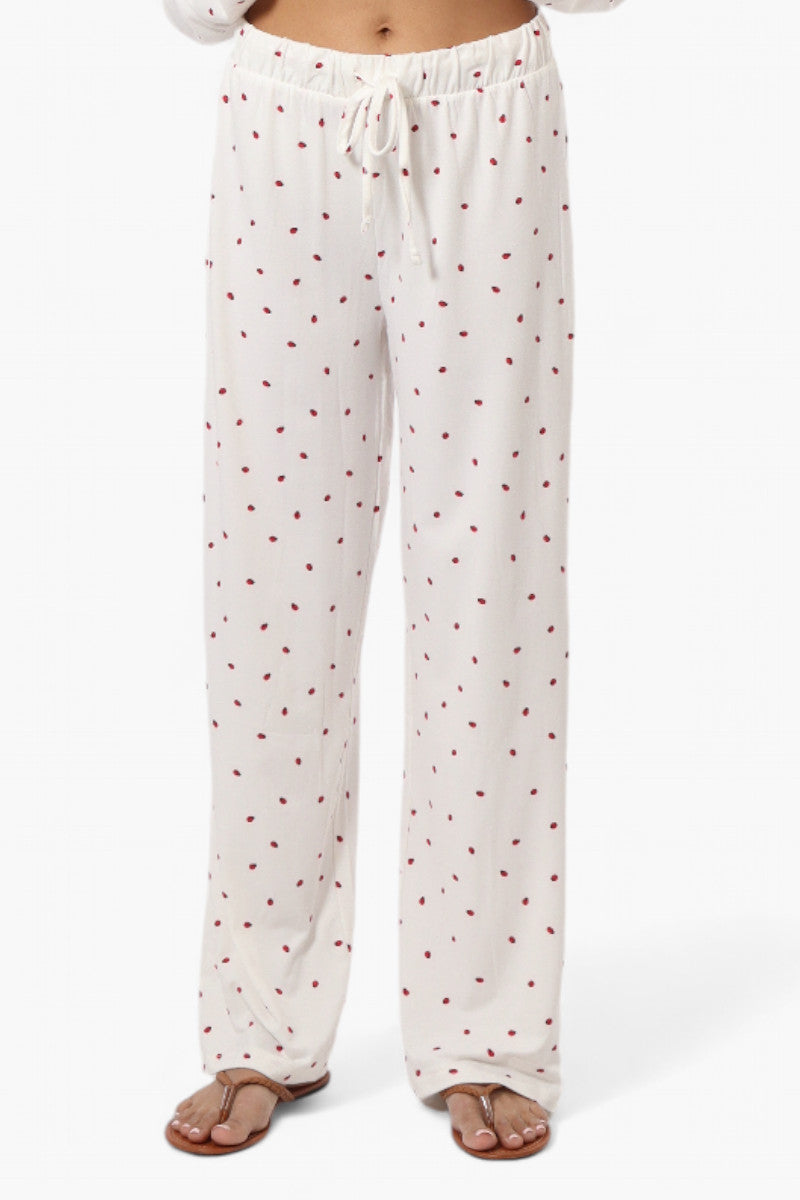 Canada Weather Gear Ladybug Pattern Wide Leg Pajama Pants - White - Womens Pajamas - Fairweather