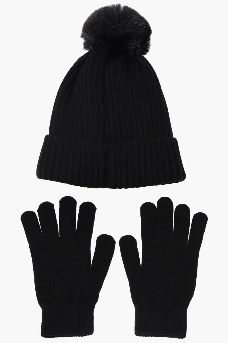 Canada Weather Gear Gloves Pom Pom Hat Set - Black - Womens Hats - Fairweather