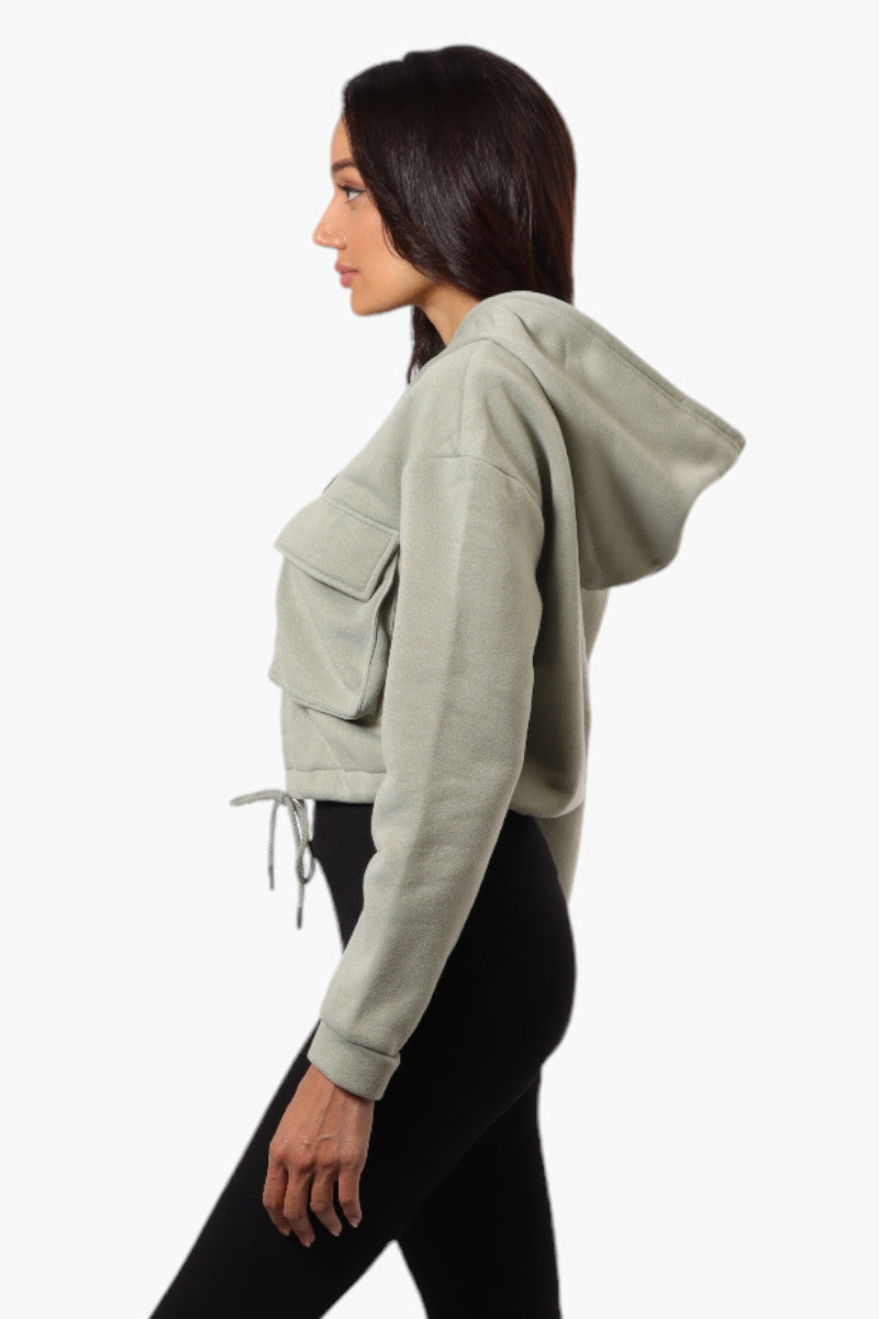 Fahrenheit Cropped Front Flap Pocket Hoodie - Olive - Womens Hoodies & Sweatshirts - Fairweather