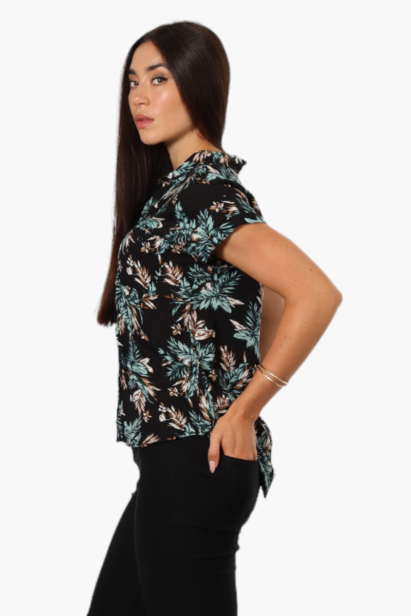 Majora Leaf Pattern Button Up Shirt - Black - Womens Shirts & Blouses - Fairweather