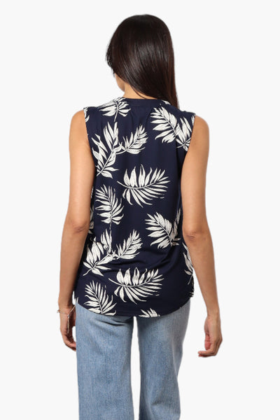 International INC Company Leaf Pattern Henley Tank Top - Navy - Womens Tees & Tank Tops - Fairweather