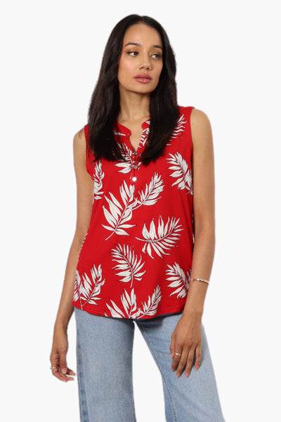 International INC Company Leaf Pattern Henley Tank Top - Red - Womens Tees & Tank Tops - Fairweather