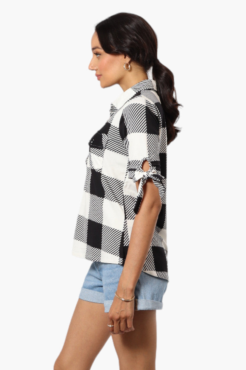 Urbanology Plaid Tie Sleeve Shirt - Black - Womens Shirts & Blouses - Fairweather