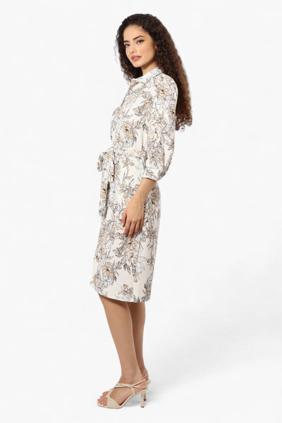 Impress Floral Belted Button Down Day Dress - White - Womens Day Dresses - Fairweather