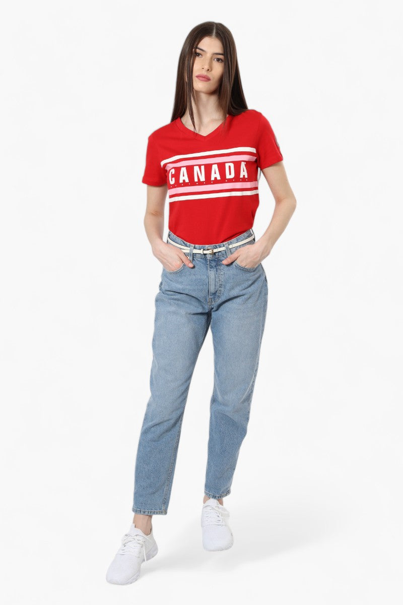 Canada Weather Gear Striped Canada Print Tee - Red - Womens Tees & Tank Tops - Fairweather