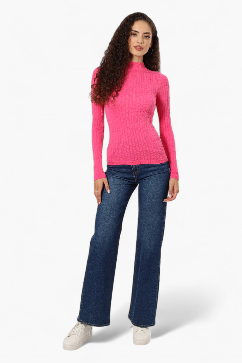 Magazine Ribbed Mock Neck Long Sleeve Top - Pink - Womens Long Sleeve Tops - Fairweather