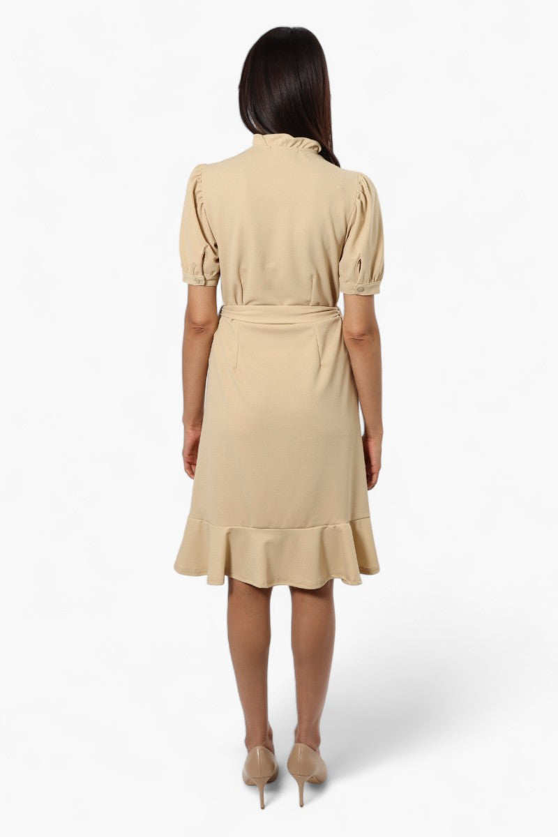 Limite Belted Crossover Day Dress - Beige - Womens Day Dresses - Fairweather