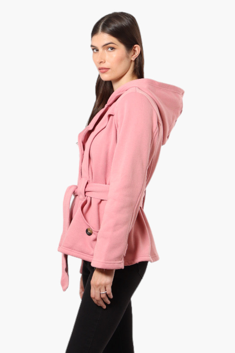 Fahrenheit Belted Double Breasted Hooded Lightweight Jacket - Pink - Womens Lightweight Jackets - Fairweather