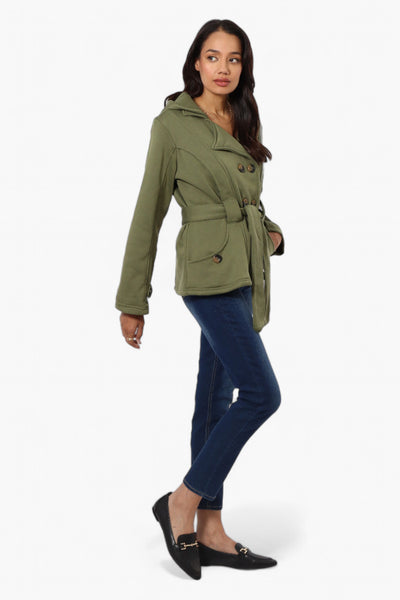 Fahrenheit Belted Double Breasted Hooded Lightweight Jacket - Olive - Womens Lightweight Jackets - Fairweather